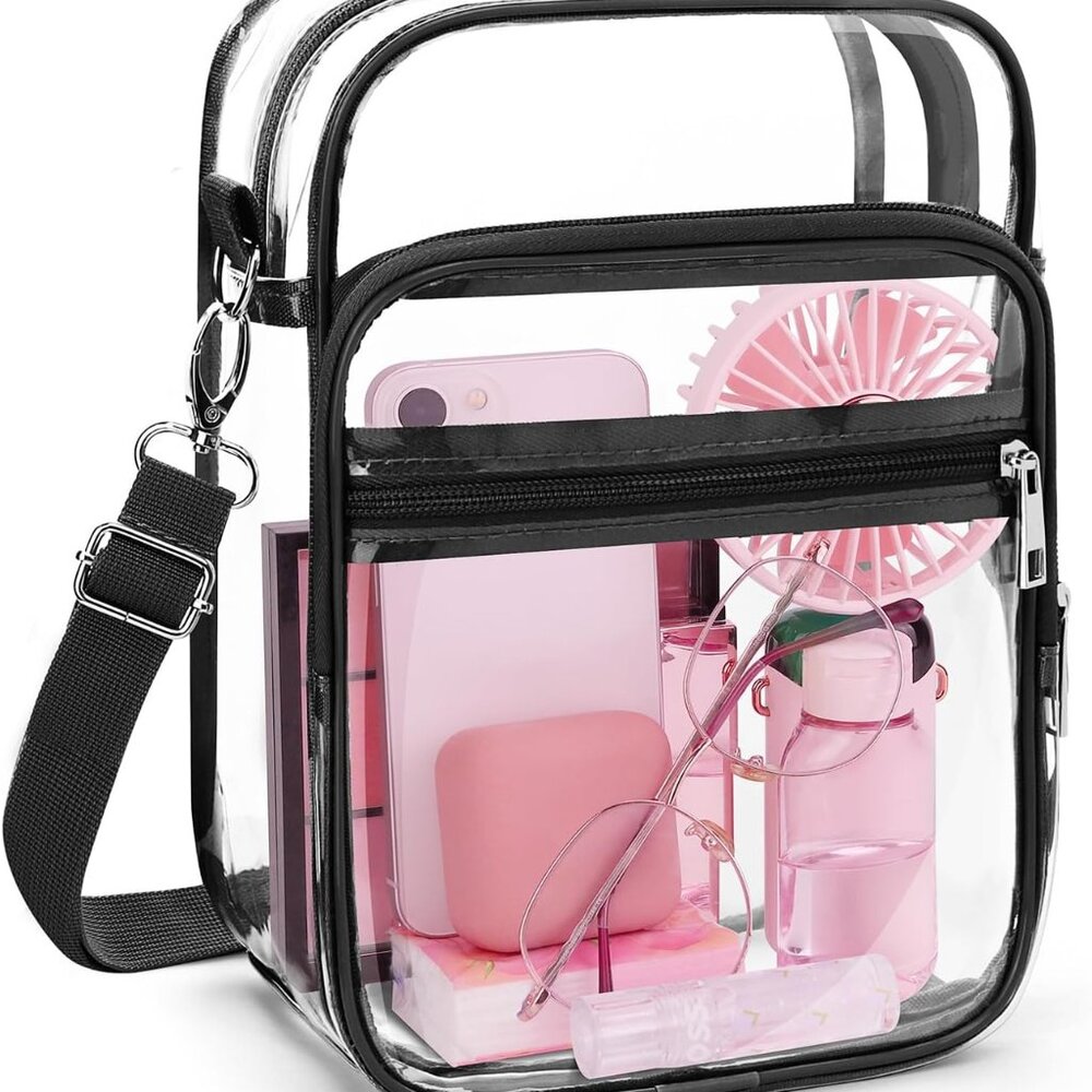 Clear Crossbody Bag with Adjustable Shoulder Strap, Stadium Approved PVC Purse B